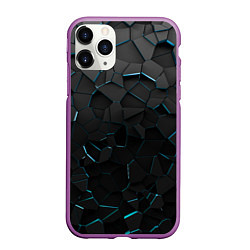 Чехол iPhone 11 Pro матовый Плиты с синей неоновой подсветкой, цвет: 3D-фиолетовый