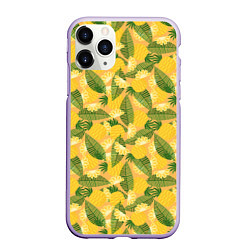 Чехол iPhone 11 Pro матовый Летний паттерн с ананасами, цвет: 3D-светло-сиреневый