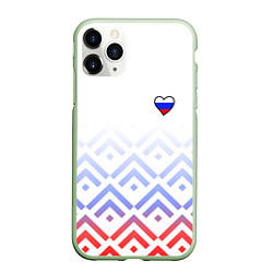 Чехол iPhone 11 Pro матовый Сердечко россии - треугольники, цвет: 3D-салатовый