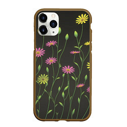 Чехол iPhone 11 Pro матовый Полевые цветочки на темном фоне, цвет: 3D-коричневый