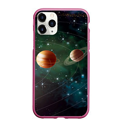 Чехол iPhone 11 Pro матовый Планетная система, цвет: 3D-малиновый