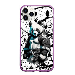 Чехол iPhone 11 Pro матовый Panda samurai on the background of blots