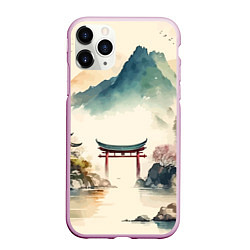 Чехол iPhone 11 Pro матовый Японский пейзаж - акварель
