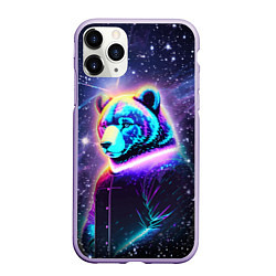 Чехол iPhone 11 Pro матовый Светящийся космический медведь