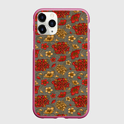 Чехол iPhone 11 Pro матовый Японские цветы-пионы, цвет: 3D-малиновый