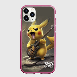 Чехол iPhone 11 Pro матовый Pikachu rock, цвет: 3D-малиновый