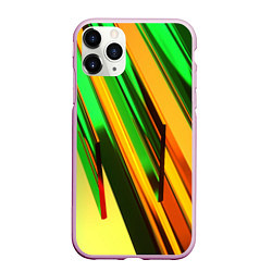 Чехол iPhone 11 Pro матовый Зелёные и оранжевые пластины, цвет: 3D-розовый