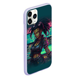 Чехол iPhone 11 Pro матовый Киберпанк афро девушка с дредами, цвет: 3D-светло-сиреневый — фото 2