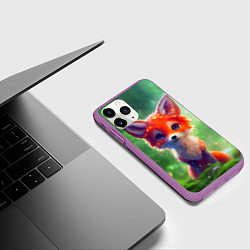 Чехол iPhone 11 Pro матовый Рыжий лисенок под лесным дождем, цвет: 3D-фиолетовый — фото 2