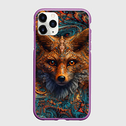 Чехол iPhone 11 Pro матовый Морда лисы на фрактальных узорах