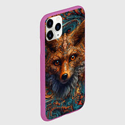 Чехол iPhone 11 Pro матовый Морда лисы на фрактальных узорах, цвет: 3D-фиолетовый — фото 2