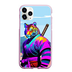 Чехол iPhone 11 Pro матовый Тигр-самурай - Япония, цвет: 3D-розовый