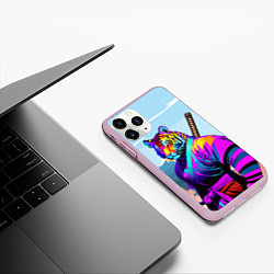Чехол iPhone 11 Pro матовый Тигр-самурай - Япония, цвет: 3D-розовый — фото 2