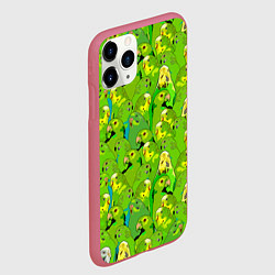 Чехол iPhone 11 Pro матовый Зеленые волнистые попугайчики, цвет: 3D-малиновый — фото 2