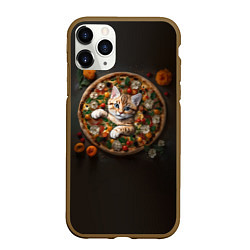 Чехол iPhone 11 Pro матовый Кот в пицце, цвет: 3D-коричневый