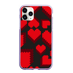 Чехол iPhone 11 Pro матовый Pixel hearts, цвет: 3D-светло-сиреневый