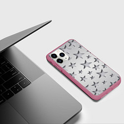 Чехол iPhone 11 Pro матовый Grey stars, цвет: 3D-малиновый — фото 2