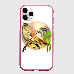 Чехол iPhone 11 Pro матовый Соловей, цвет: 3D-малиновый