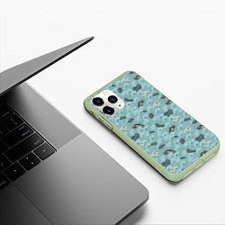Чехол iPhone 11 Pro матовый Японский дракон на волнах паттерн, цвет: 3D-салатовый — фото 2