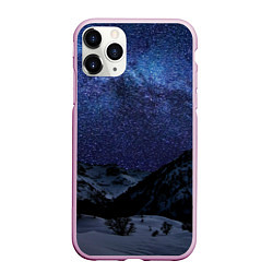 Чехол iPhone 11 Pro матовый Снежные горы и космос, цвет: 3D-розовый
