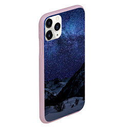 Чехол iPhone 11 Pro матовый Снежные горы и космос, цвет: 3D-розовый — фото 2