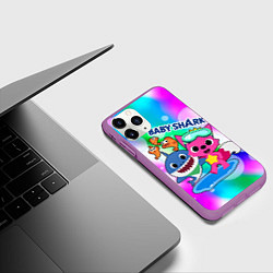 Чехол iPhone 11 Pro матовый Baby Shark in bubbles, цвет: 3D-фиолетовый — фото 2