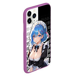 Чехол iPhone 11 Pro матовый Рем - re zero - иероглифы, цвет: 3D-фиолетовый — фото 2