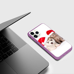 Чехол iPhone 11 Pro матовый Пёсик и котик в шапочках, цвет: 3D-фиолетовый — фото 2