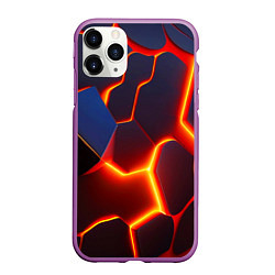 Чехол iPhone 11 Pro матовый Неоновые трещины, цвет: 3D-фиолетовый