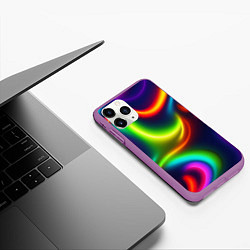 Чехол iPhone 11 Pro матовый Неоновые радужные разводы, цвет: 3D-фиолетовый — фото 2