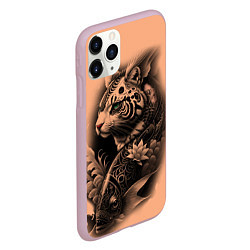 Чехол iPhone 11 Pro матовый Экзотический кот и рыба, цвет: 3D-розовый — фото 2