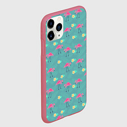 Чехол iPhone 11 Pro матовый Летний паттерн с фламинго, цвет: 3D-малиновый — фото 2