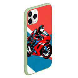 Чехол iPhone 11 Pro матовый Нарисованный мотоциклист, цвет: 3D-салатовый — фото 2