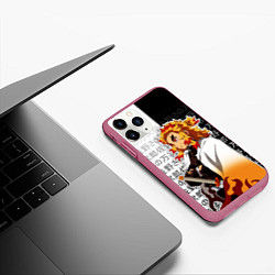 Чехол iPhone 11 Pro матовый Столп пламени - Ренгоку - клинок, цвет: 3D-малиновый — фото 2