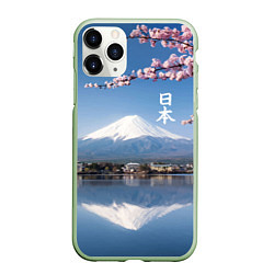 Чехол iPhone 11 Pro матовый Цветущая сакура на фоне Фудзиямы - Япония