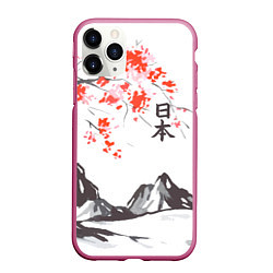 Чехол iPhone 11 Pro матовый Цветущая сакура и солнце - Япония, цвет: 3D-малиновый