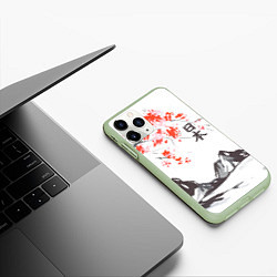 Чехол iPhone 11 Pro матовый Цветущая сакура и солнце - Япония, цвет: 3D-салатовый — фото 2