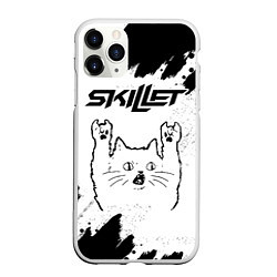 Чехол iPhone 11 Pro матовый Skillet рок кот на светлом фоне, цвет: 3D-белый