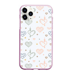 Чехол iPhone 11 Pro матовый Lovely hearts, цвет: 3D-розовый