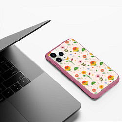 Чехол iPhone 11 Pro матовый Pretty flowers, цвет: 3D-малиновый — фото 2