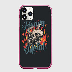Чехол iPhone 11 Pro матовый Heavy metal music, цвет: 3D-малиновый