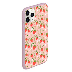 Чехол iPhone 11 Pro матовый Паттерн клубника и цветы, цвет: 3D-розовый — фото 2