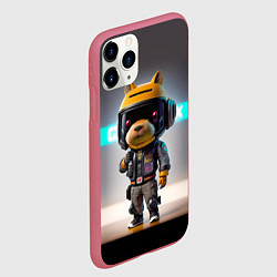 Чехол iPhone 11 Pro матовый Малютка-капибара - нейросеть - киберпанк, цвет: 3D-малиновый — фото 2