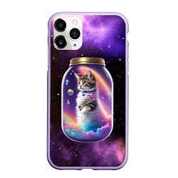 Чехол iPhone 11 Pro матовый Котик в звездном небе, цвет: 3D-светло-сиреневый