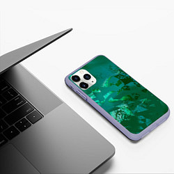 Чехол iPhone 11 Pro матовый Зелёные обрывки фигур, цвет: 3D-светло-сиреневый — фото 2