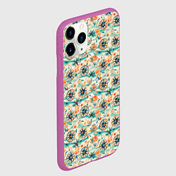 Чехол iPhone 11 Pro матовый Компас летний паттерн, цвет: 3D-фиолетовый — фото 2