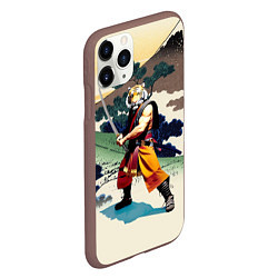 Чехол iPhone 11 Pro матовый Tiger samurai - Japan - neural network, цвет: 3D-коричневый — фото 2