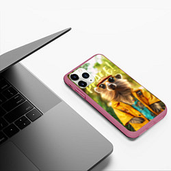 Чехол iPhone 11 Pro матовый Peace - хиппи квокка короткохвостый кенгуру, цвет: 3D-малиновый — фото 2