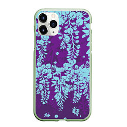 Чехол iPhone 11 Pro матовый Blue flowers, цвет: 3D-салатовый