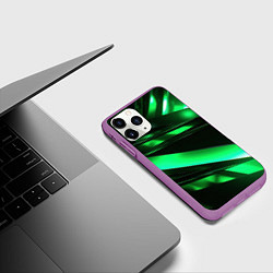 Чехол iPhone 11 Pro матовый Зеленая неоновая абстракция, цвет: 3D-фиолетовый — фото 2